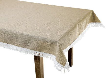 Tischdecken - Wind- und wetterfeste Gartentischdecke mit Fransenabschluss, in Größe 110 (Tischdecke, 110x140 cm) bis 190 (Tischdecke oval, 140x190 cm), in Farbe TANNE – Farbe SAND – Ansicht 