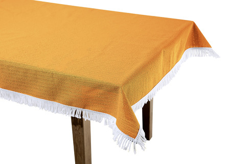 Tischdecken - Wind- und wetterfeste Gartentischdecke mit Fransenabschluss, in Größe 110 (Tischdecke, 110x140 cm) bis 190 (Tischdecke oval, 140x190 cm), in Farbe TANNE – Farbe MANDARINE – Ansicht 