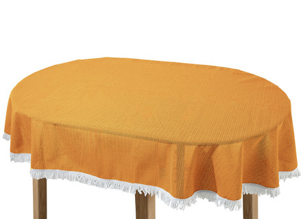 Tischdecken - Wind- und wetterfeste Gartentischdecke mit Fransenabschluss, in Größe 110 (Tischdecke, 110x140 cm) bis 190 (Tischdecke oval, 140x190 cm), in Farbe BLAU – Farbe MANDARINE – Ansicht 