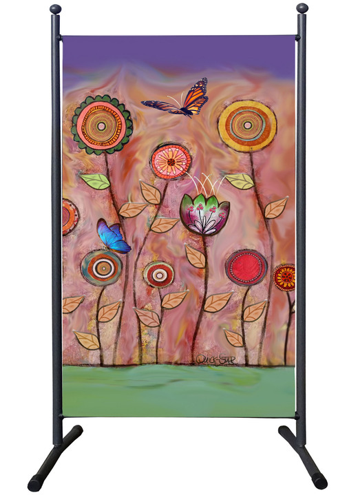 Sichtschutz - Stellwand mit originellem Blumenmotiv, in Farbe BUNT Ansicht 1