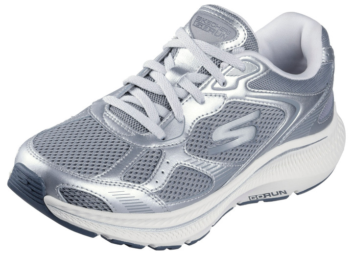 Slipper & Schnürschuhe - SKECHERS Schnür-Sneaker aus Metallicleder, in Größe 036 bis 041, in Farbe SILBER-GRAU Ansicht 1