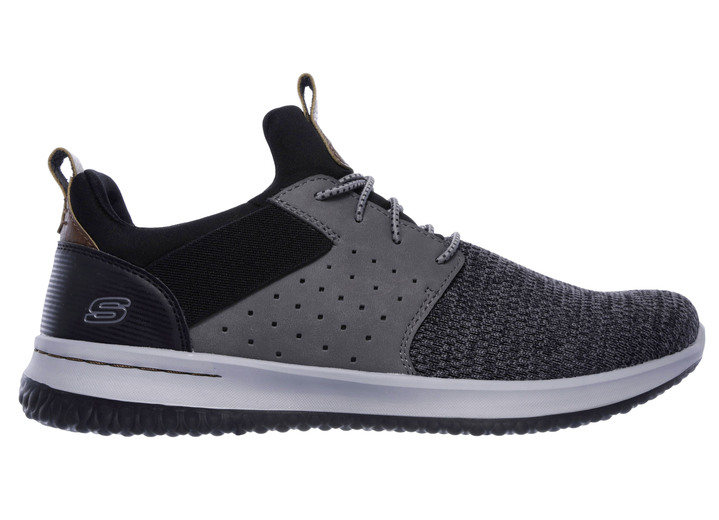 Slipper & Schnürschuhe - SKECHERS, leichte Herren-Slipper, mit elastischer Zierschnürung, in Größe 040 bis 048, in Farbe GRAU-SCHWARZ Ansicht 4