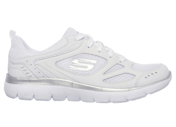 Slipper & Schnürschuhe - SKECHERS, sportliche Damen-Sneaker, mit Nappaleder-Besätzen, in Größe 036 bis 041, in Farbe WEISS-SILBER Ansicht 1