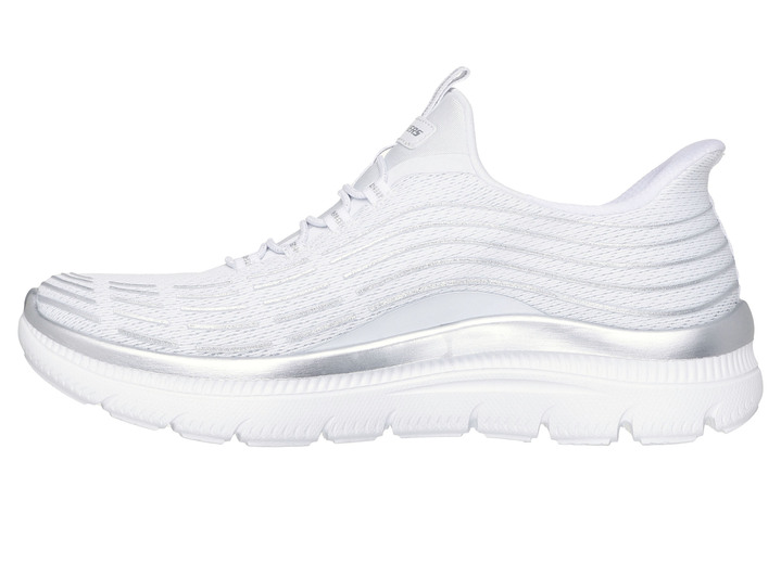 Slipper & Schnürschuhe - SKECHERS, stylische Damen-Sneaker, mit geformter Slip-Ins Fersenplatte, in Größe 036 bis 042, in Farbe DUNKELBLAU-SILBER Ansicht 10