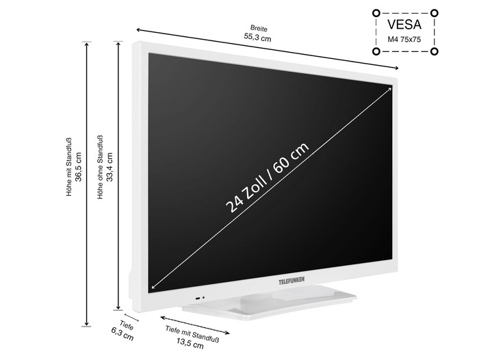 Fernseher - Telefunken XH24O550M HD-Ready-LED-Fernseher Ansicht 2 Fernseher - Telefunken XH24O550M HD-Ready-LED-Fernseher, in Farbe WEISS Ansicht 2