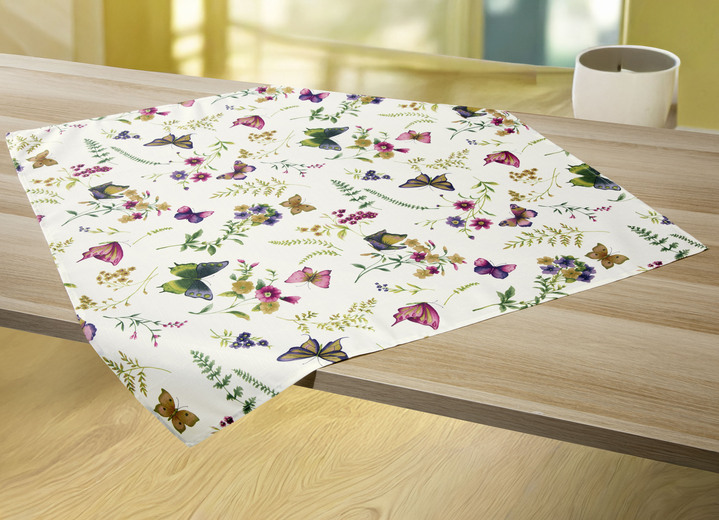 Tischdecken - Frühlingshaft bedruckte Tisch- und Raumdekoration, in Größe 146 (Läufer, 40x140 cm) bis 450 (Stuhlkissen, 42x 42 cm), in Farbe CREMÉ/BUNT Ansicht 5