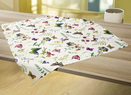 Tischdecken - Frühlingshaft bedruckte Tisch- und Raumdekoration, in Größe 146 (Läufer, 40x140 cm) bis 450 (Stuhlkissen, 42x 42 cm), in Farbe CREMÉ/BUNT – Farbe CREMÉ/BUNT – Ansicht 