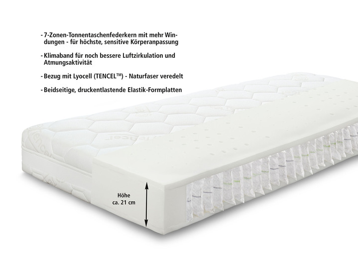 Matratzen & Topper - 7-Zonen-Tonnentaschenfederkern-Matratze von Hemafa, in Größe 129 (80/190 cm) bis 136 (160/200 cm), in Farbe , in Ausführung Basic: Höhe ca. 21 cm Ansicht 2