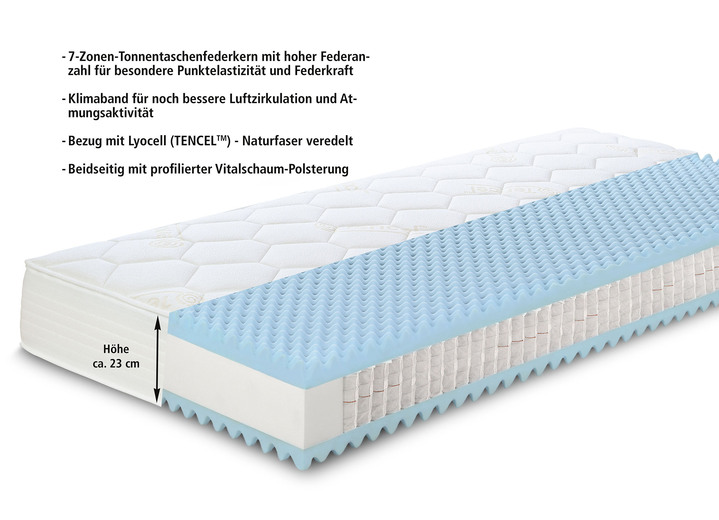 Matratzen & Topper - 7-Zonen-Tonnentaschenfederkern-Matratze von Hemafa, in Größe 129 (80/190 cm) bis 136 (160/200 cm), in Farbe , in Ausführung Basic: Höhe ca. 21 cm Ansicht 7