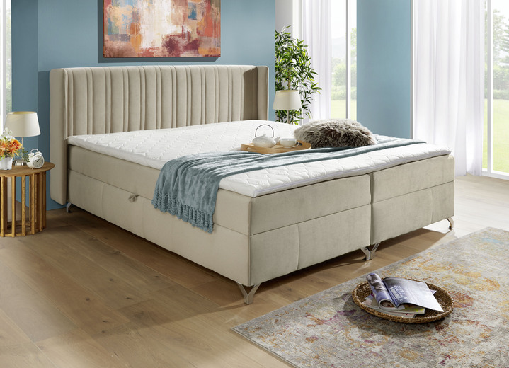 Boxspringbetten - Boxspringbett mit Bettkasten und Topper, in Farbe CREME Ansicht 1