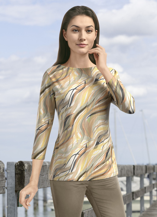 Klaus Modelle - Pullover in Feinstrick mit Alloverdruck, in Größe 036 bis 052, in Farbe ECRU-BLAU-MULTICOLOR Ansicht 4