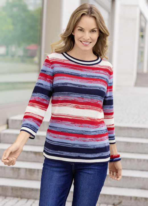 Pullover - Pullover in tollem Ringeldessin, in Größe 038 bis 054, in Farbe MARINE-ROT-MULTICOLOR Ansicht 2