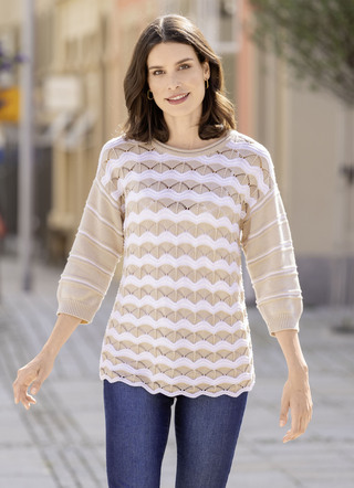 Pullover mit Ringeldessin und Wellenoptik