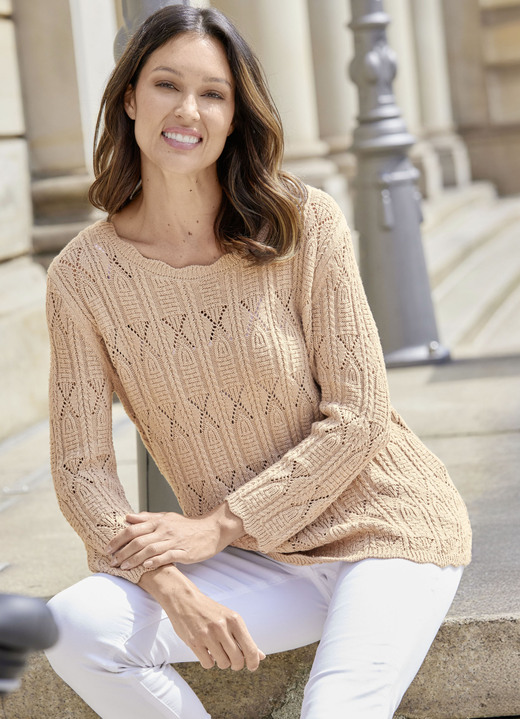 Basics - Pullover im Mustermix und mit Wellenabschlüssen, in Größe 036 bis 052, in Farbe SAND Ansicht 2