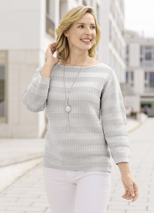 Basics - Pullover mit Zöpfchen- und Strukturstreifen, in Größe 036 bis 052, in Farbe ROYALBLAU Ansicht 3