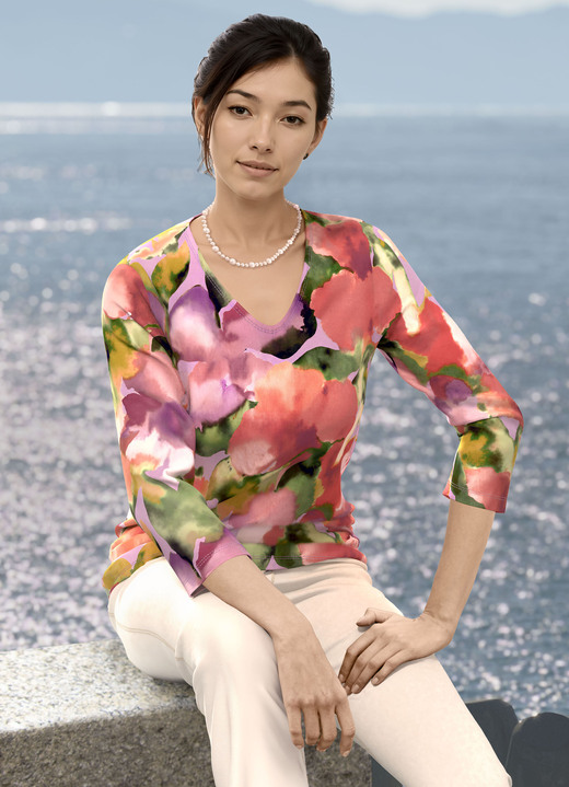 Klaus Modelle - Pullover in floralem Feinstrick, in Größe 036 bis 052, in Farbe MULTICOLOR Ansicht 1