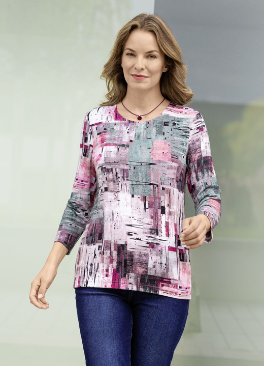 Klaus Modelle - Pullover mit grafischem Dessin, in Größe 038 bis 054, in Farbe ROSA-PETROL-MULTICOLOR Ansicht 1