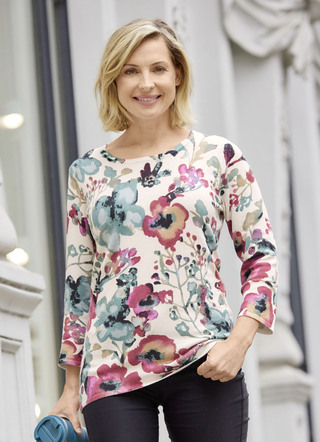 Pullover in Feinstrick mit Floraldessin