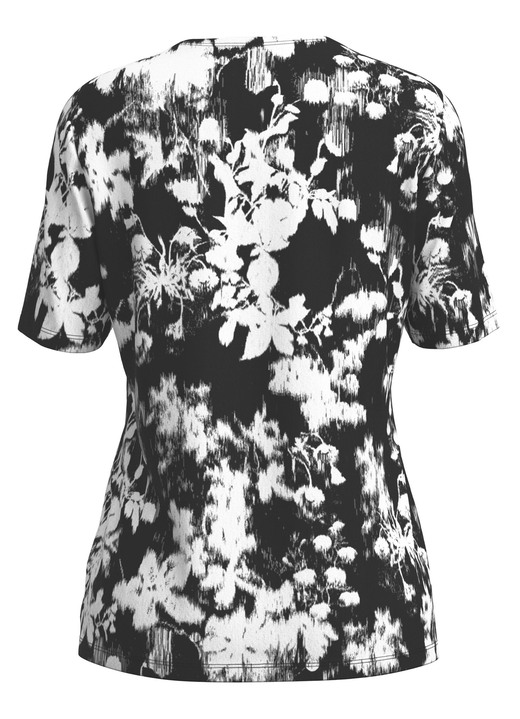 Kurzarm - Shirt mit Floraldessin, in Größe 038 bis 054, in Farbe SCHWARZ-WEISS Ansicht 3