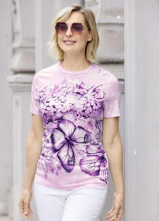 Kurzarm - Shirt in Batik-Optik, in Größe 036 bis 052, in Farbe EISBLAU-ROT-BLAU Ansicht 4