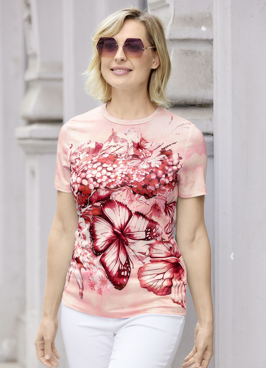 Kurzarm - Shirt in Batik-Optik, in Größe 036 bis 052, in Farbe EISBLAU-ROT-BLAU Ansicht 2