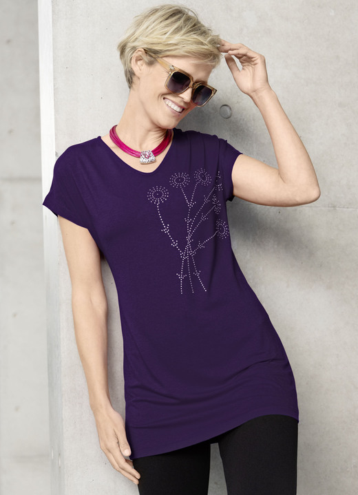 Kurzarm - Longshirt mit Strasszier, in Größe 038 bis 056, in Farbe ROYALBLAU Ansicht 5