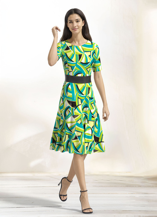 Kleider - Farbbrillantes Kleid, in Größe 019 bis 054, in Farbe TÜRKIS-LIMETTE-WEISS-BUNT