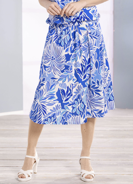 Gemustert - Rock in ausgestellter Form, in Größe 036 bis 054, in Farbe MARINE-WEISS-TÜRKIS Ansicht 1