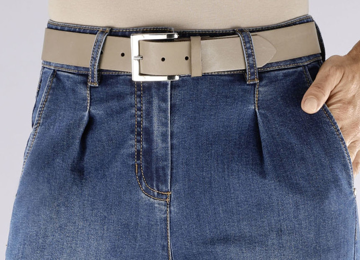 Gürtel - Trendiger Damen-Gürtel aus Leder, 3,5 cm breit, in Größe 100 bis 120, in Farbe TAUPE Ansicht 2