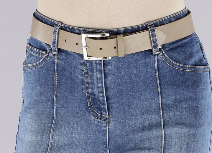 Gürtel - Trendiger Damen-Gürtel aus Leder, 3,5 cm breit, in Größe 100 bis 120, in Farbe TAUPE Ansicht 3