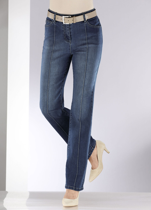 Hosen mit Knopf- und Reißverschluss - Jeans mit abgesteppten Biesen, in Größe 018 bis 052, in Farbe JEANSBLAU Ansicht 6