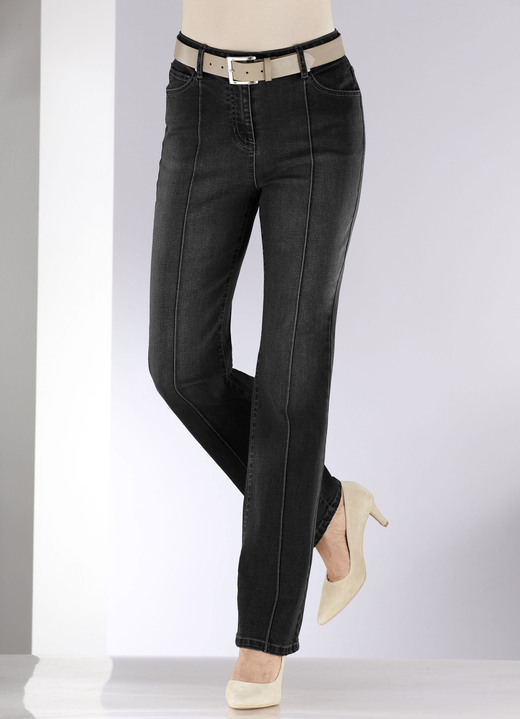 Hosen mit Knopf- und Reißverschluss - Jeans mit abgesteppten Biesen, in Größe 018 bis 052, in Farbe JEANSBLAU Ansicht 9