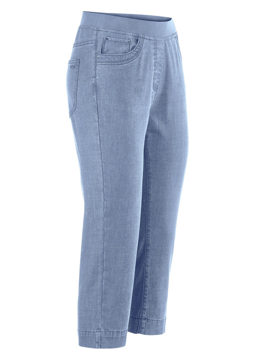 Hosen in Schlupfform - Caprijeans mit Strasssteinchenzier, in Größe 018 bis 052, in Farbe SCHWARZ Ansicht 7