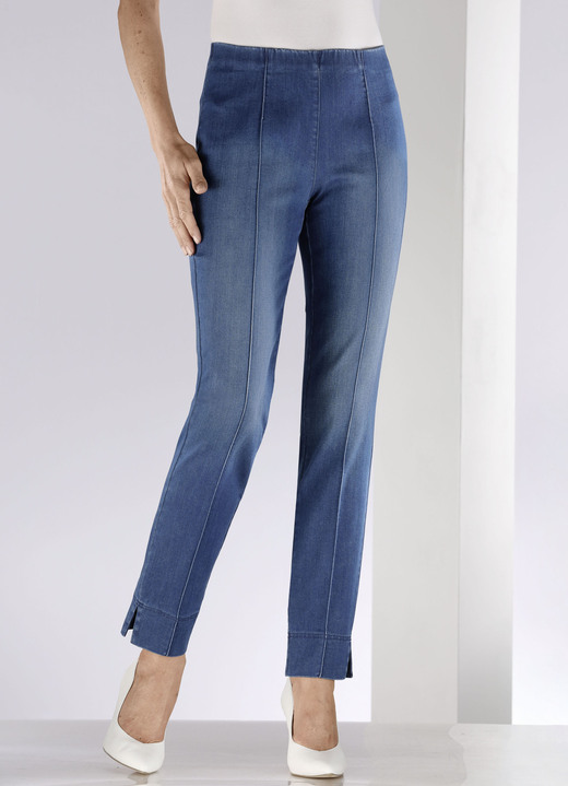 Hosen in Schlupfform - Jeans mit abgesteppten Biesen , in Größe 018 bis 052, in Farbe JEANSBLAU Ansicht 3