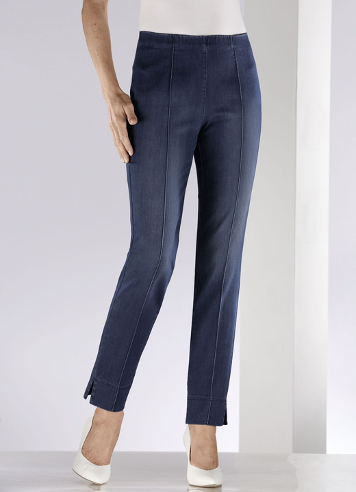 Hosen in Schlupfform - Jeans mit abgesteppten Biesen , in Größe 018 bis 052, in Farbe JEANSBLAU Ansicht 6