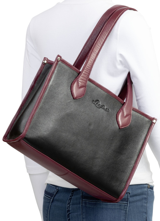 Taschen - Laurina, Tasche, Damen, aus Leder, in Farbe SCHWARZ-BORDEAUX Ansicht 3