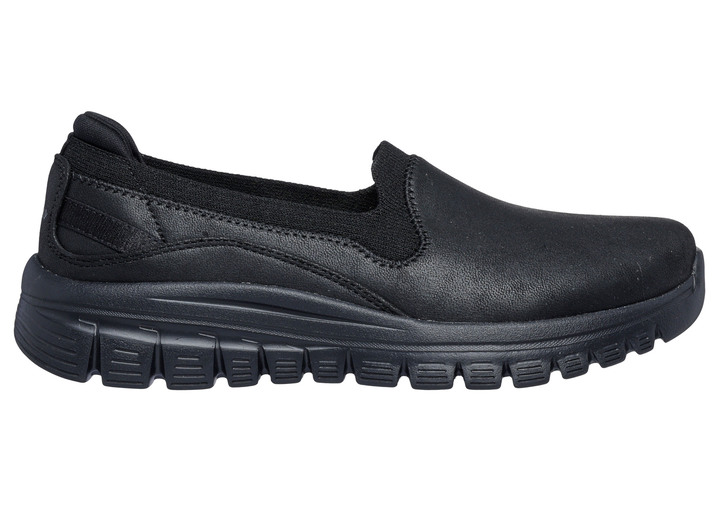 Slipper & Schnürschuhe - SKECHERS, klassiche Damen-Slipper, aus Synthetik und elastischem Strick-Material, in Größe 036 bis 041, in Farbe SCHWARZ Ansicht 2
