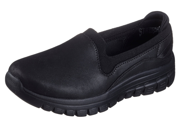 Slipper & Schnürschuhe - SKECHERS, klassiche Damen-Slipper, aus Synthetik und elastischem Strick-Material, in Größe 036 bis 041, in Farbe SCHWARZ Ansicht 1
