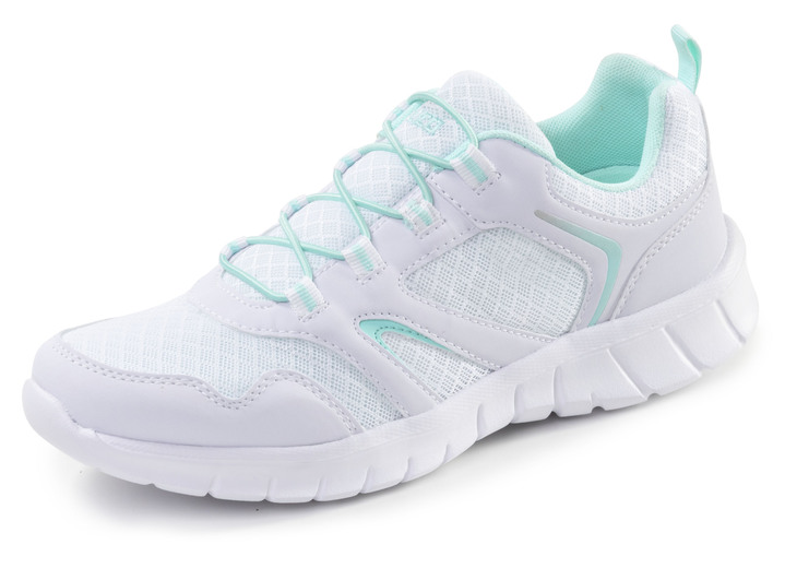 Slipper & Schnürschuhe - Sportliche Damen-Sneaker, mit herausnehmbarem Fußbett, in Größe 036 bis 042, in Farbe WEISS-TÜRKIS Ansicht 1