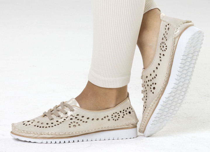 Slipper & Schnürschuhe - Andrea Conti, sommerliche Damen-Schnürschuhe, Weite G, mit herausnehmbarem Fußbett, in Größe 036 bis 042, in Farbe MATTGOLD Ansicht 5