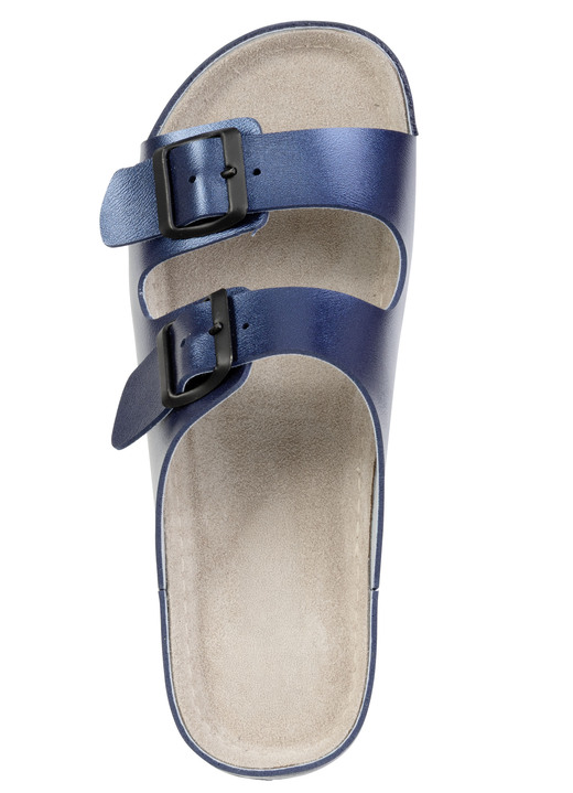 Sandaletten & Pantoletten - Klassische Damen-Pantoletten, mit verstellbaren Schließen, in Größe 036 bis 042, in Farbe STAHLBLAU Ansicht 2