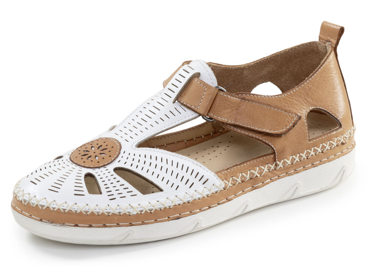Slipper & Schnürschuhe - ELENA EDEN, sommerliche Damen-Slipper, Weite H, mit herausnehmbarem Fußbett, in Größe 036 bis 042, in Farbe SCHWARZ-BEIGE Ansicht 4