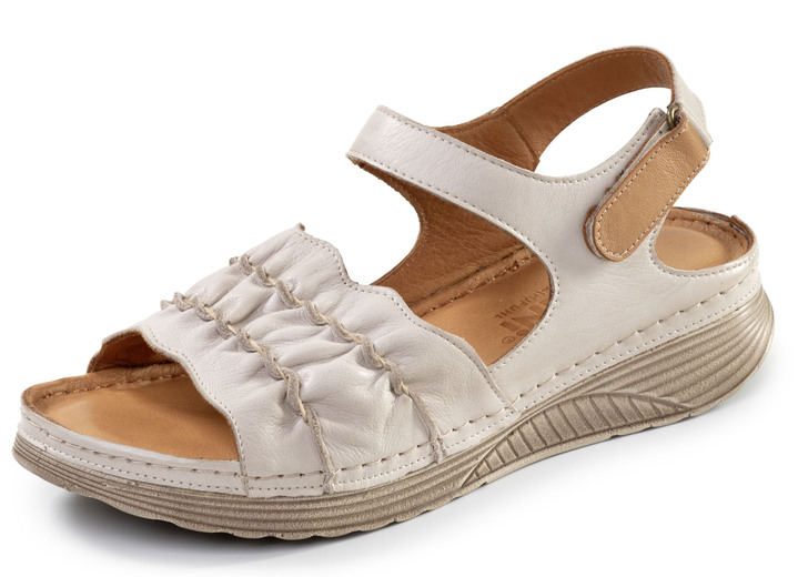 Sandaletten & Pantoletten - Gemini, leichte Damen-Sandalen, Weite G, aus Leder, in Größe 036 bis 042, in Farbe KIESEL Ansicht 1