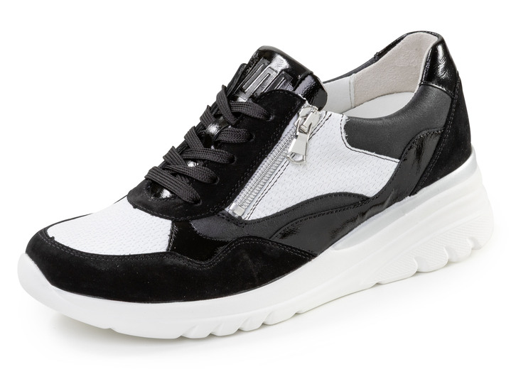 Slipper & Schnürschuhe - Waldläufer, bequeme Damen-Schnürschuhe, Weite H, mit herausnehmbarem Fußbett, in Größe 3 1/2 bis 8, in Farbe SCHWARZ-WEISS Ansicht 1