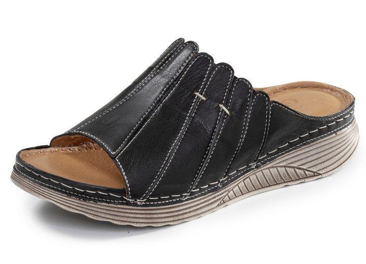 Damenmode - Gemini, stilvolle Damen-Pantoletten, Weite G, aus Leder, in Größe 036 bis 042, in Farbe WEISS Ansicht 4