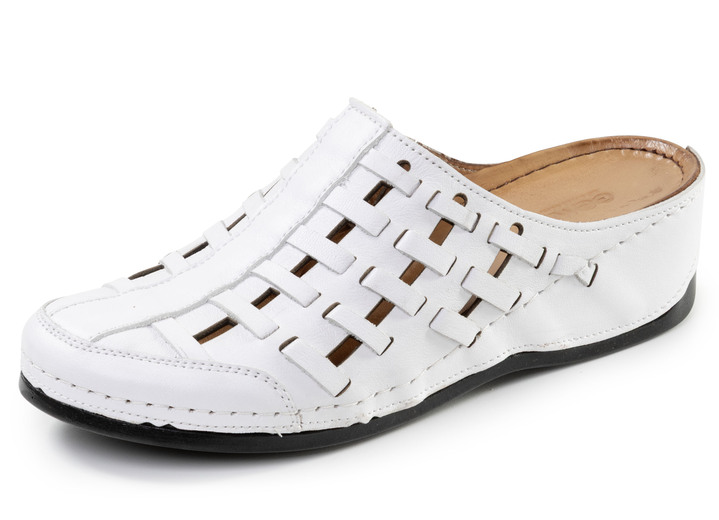 Sandaletten & Pantoletten - Gemini, sommerliche Damen-Clogs, Weite G, mit Gummizug, in Größe 036 bis 042, in Farbe WEISS Ansicht 1
