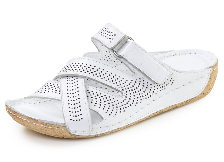 Sandaletten & Pantoletten - Gemini, sommerliche Damen-Pantoletten, Weite G, aus Leder, in Größe 036 bis 042, in Farbe JEANS Ansicht 4