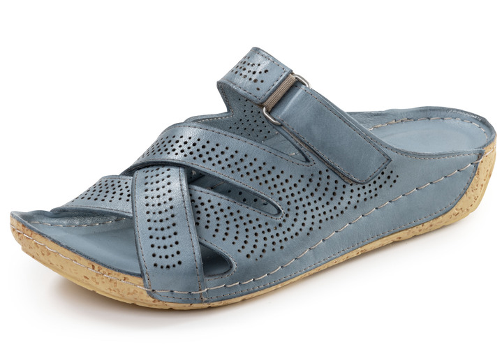 Sandaletten & Pantoletten - Gemini, sommerliche Damen-Pantoletten, Weite G, aus Leder, in Größe 036 bis 042, in Farbe JEANS Ansicht 1