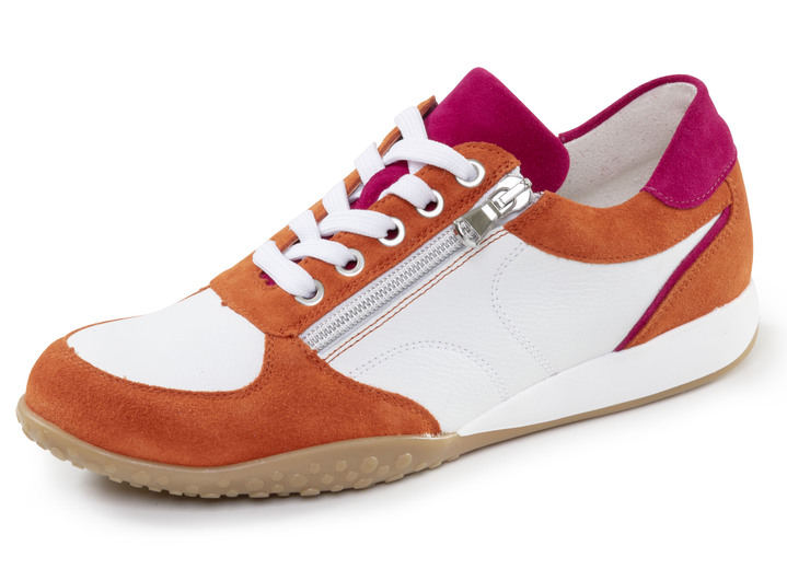 Slipper & Schnürschuhe - Waldläufer, bequeme Damen-Sneaker, Weite H, mit herausnehmbarem Fußbett, in Größe 3 1/2 bis 8, in Farbe ORANGE-WEISS-PINK Ansicht 1