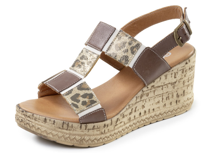 Sandaletten & Pantoletten - Gemini, trendige Damen-Sandaletten, Weite G, aus Leder, in Größe 036 bis 042, in Farbe BRAUN-BEIGE Ansicht 1